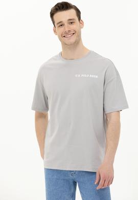 Erkek Gri Oversize Bisiklet Yaka Tişört - 50264919061