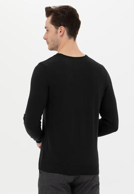 Erkek Siyah Bisiklet Yaka Basic Triko Kazak - 50253443001