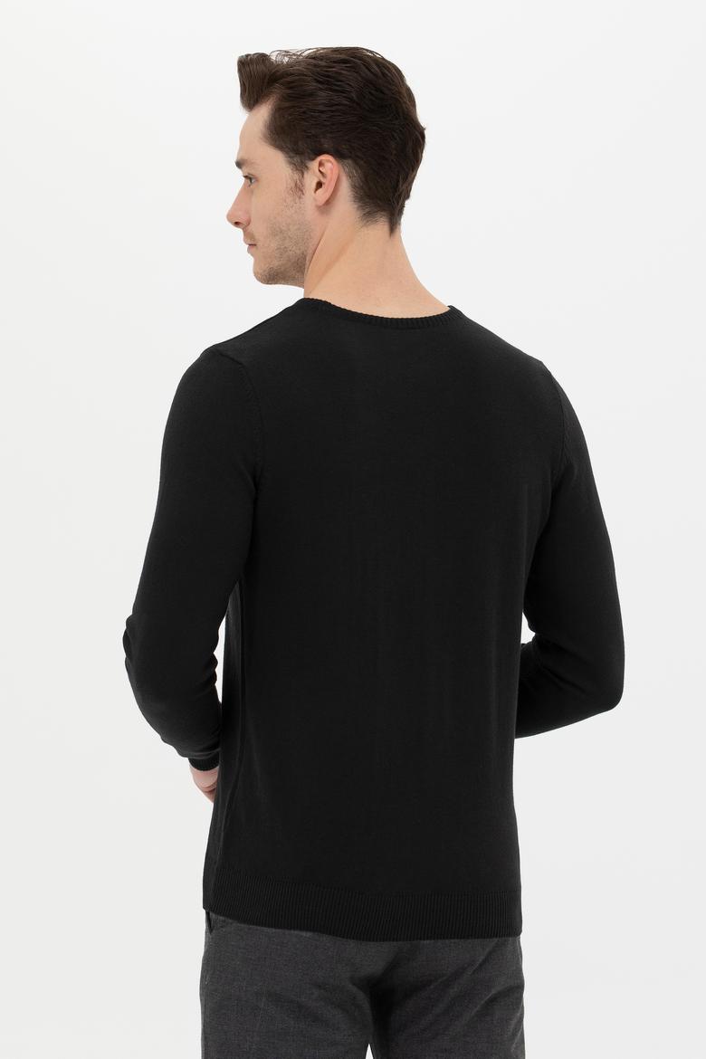 Erkek Siyah Bisiklet Yaka Basic Triko Kazak - 50253443001