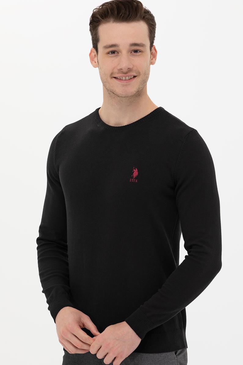 Erkek Siyah Bisiklet Yaka Basic Triko Kazak