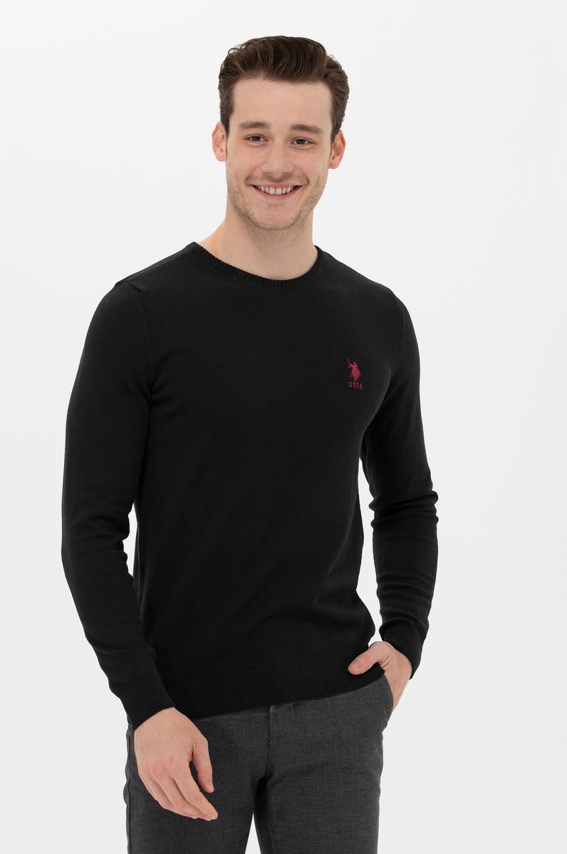 Erkek Siyah Bisiklet Yaka Basic Triko Kazak