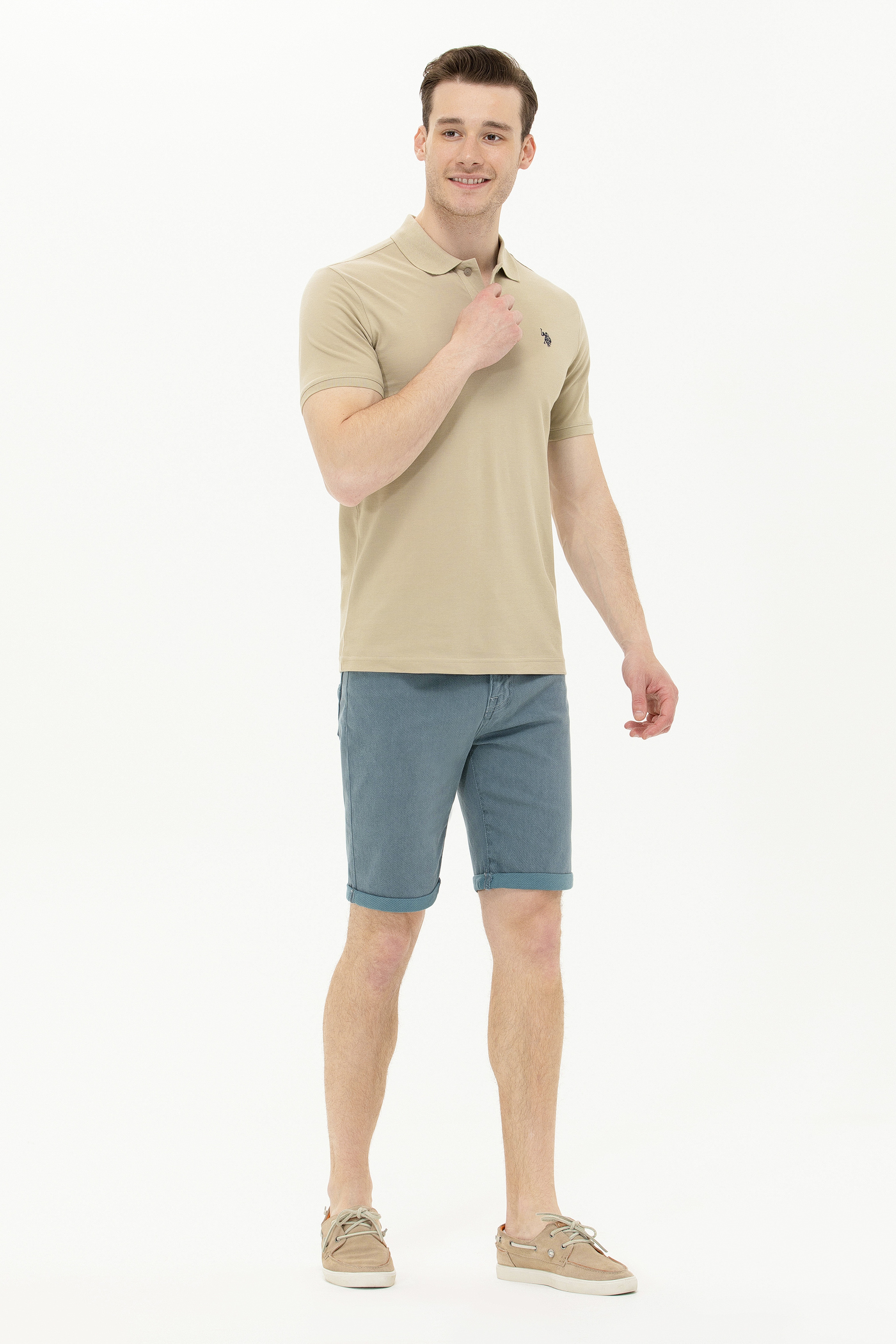 Erkek Haki Basic Polo Yaka Tişört - Image 2