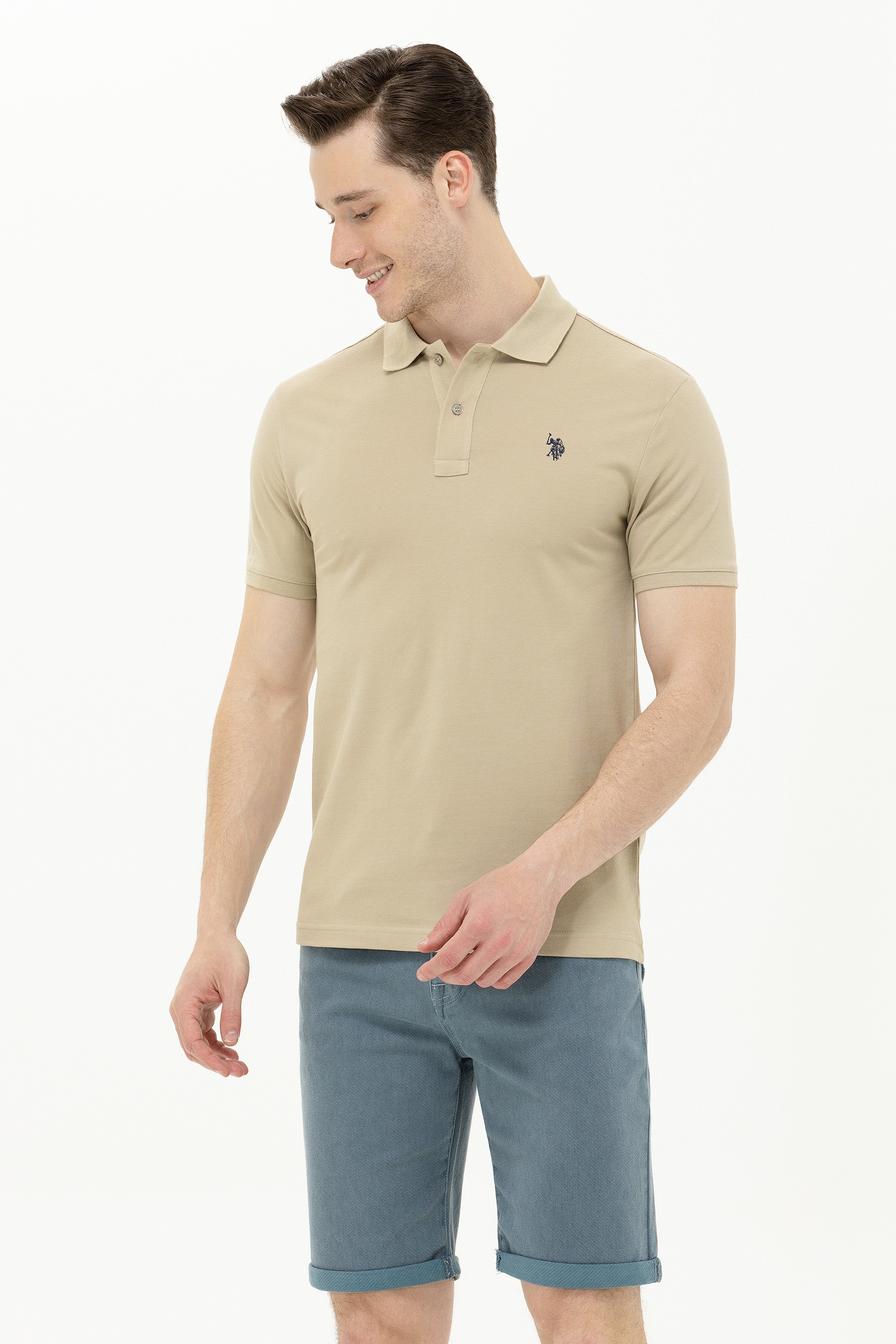 Erkek Haki Basic Polo Yaka Tişört - Image 1