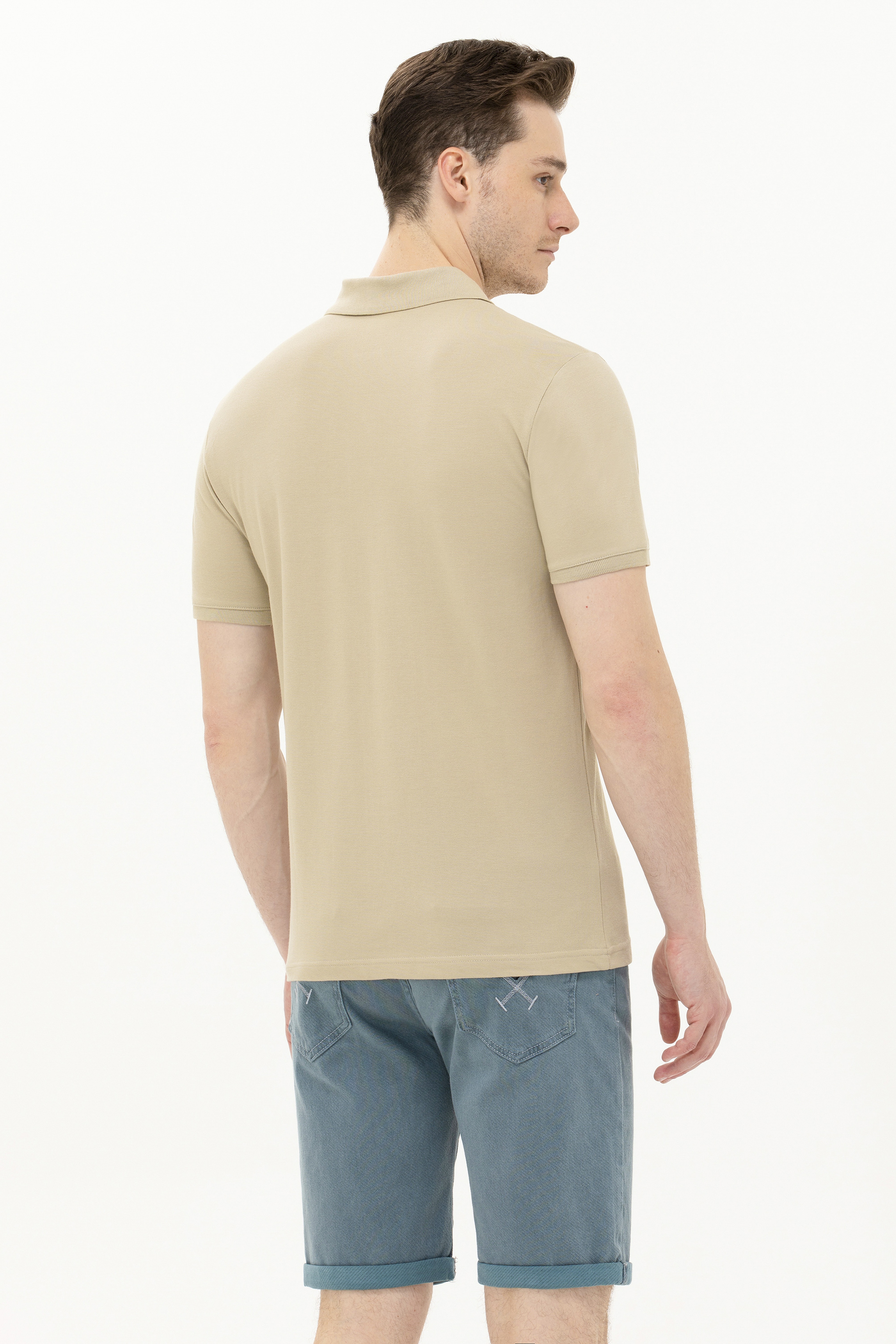 Erkek Haki Basic Polo Yaka Tişört - Image 5