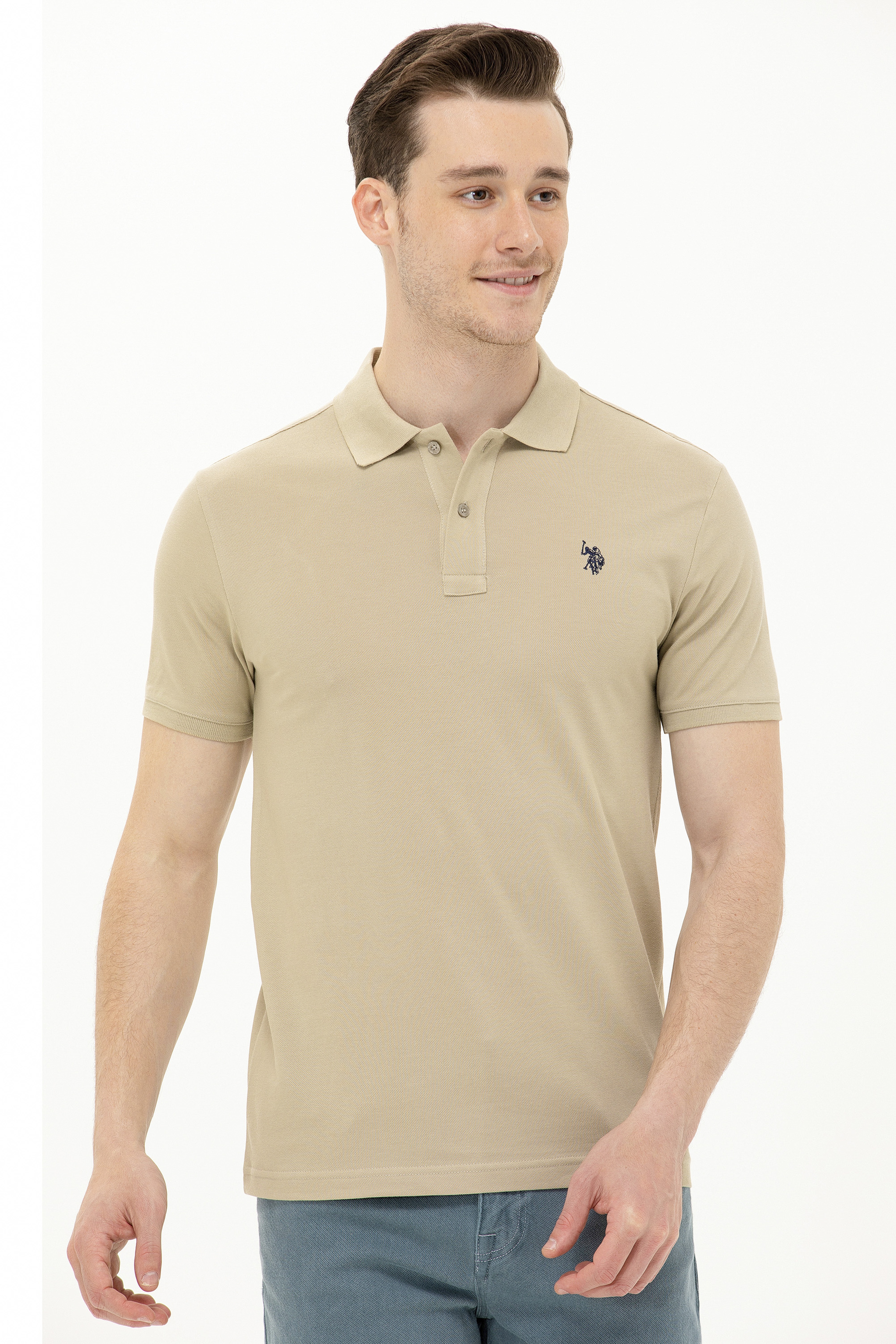 Erkek Haki Basic Polo Yaka Tişört - Image 3
