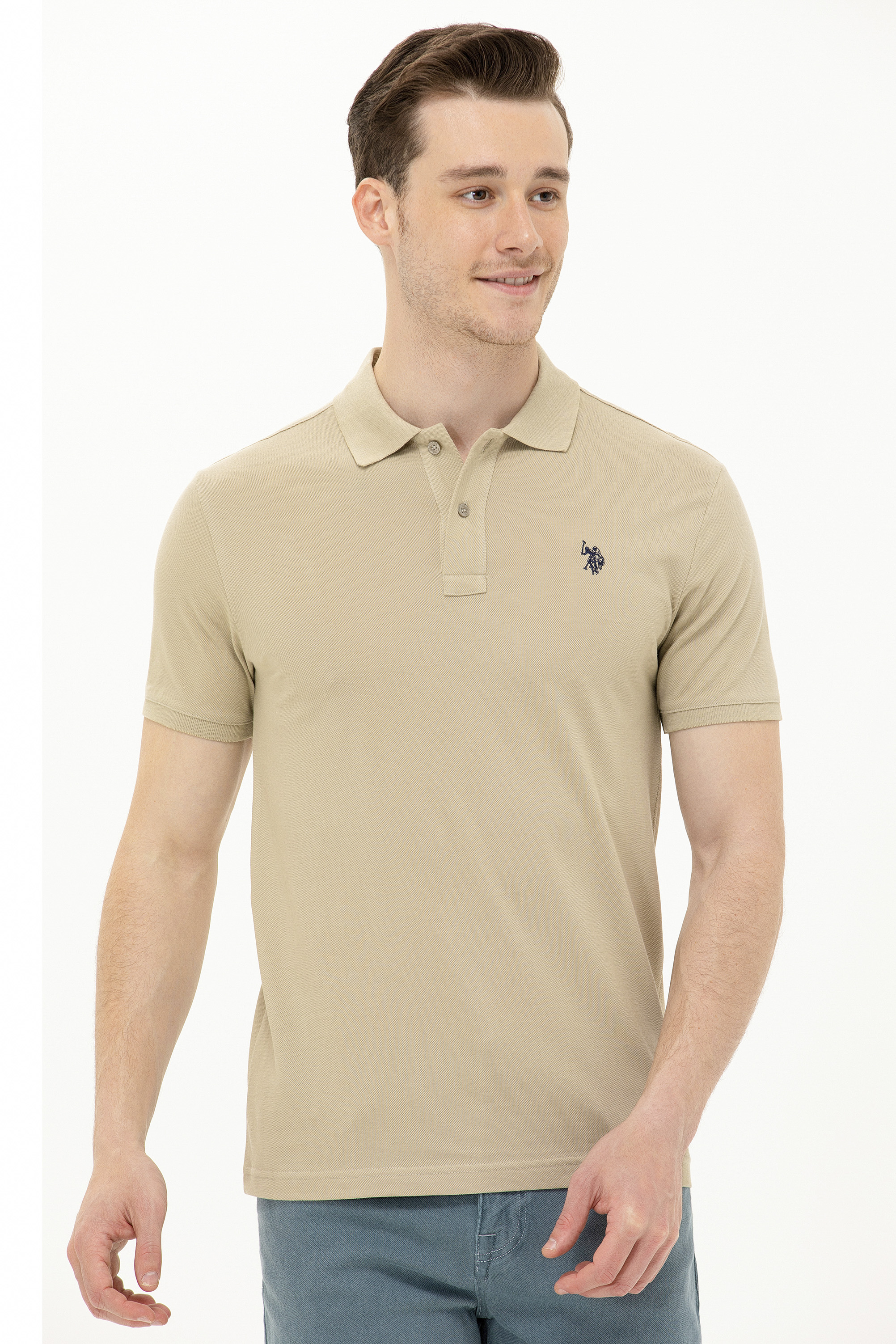 Erkek Haki Basic Polo Yaka Tişört