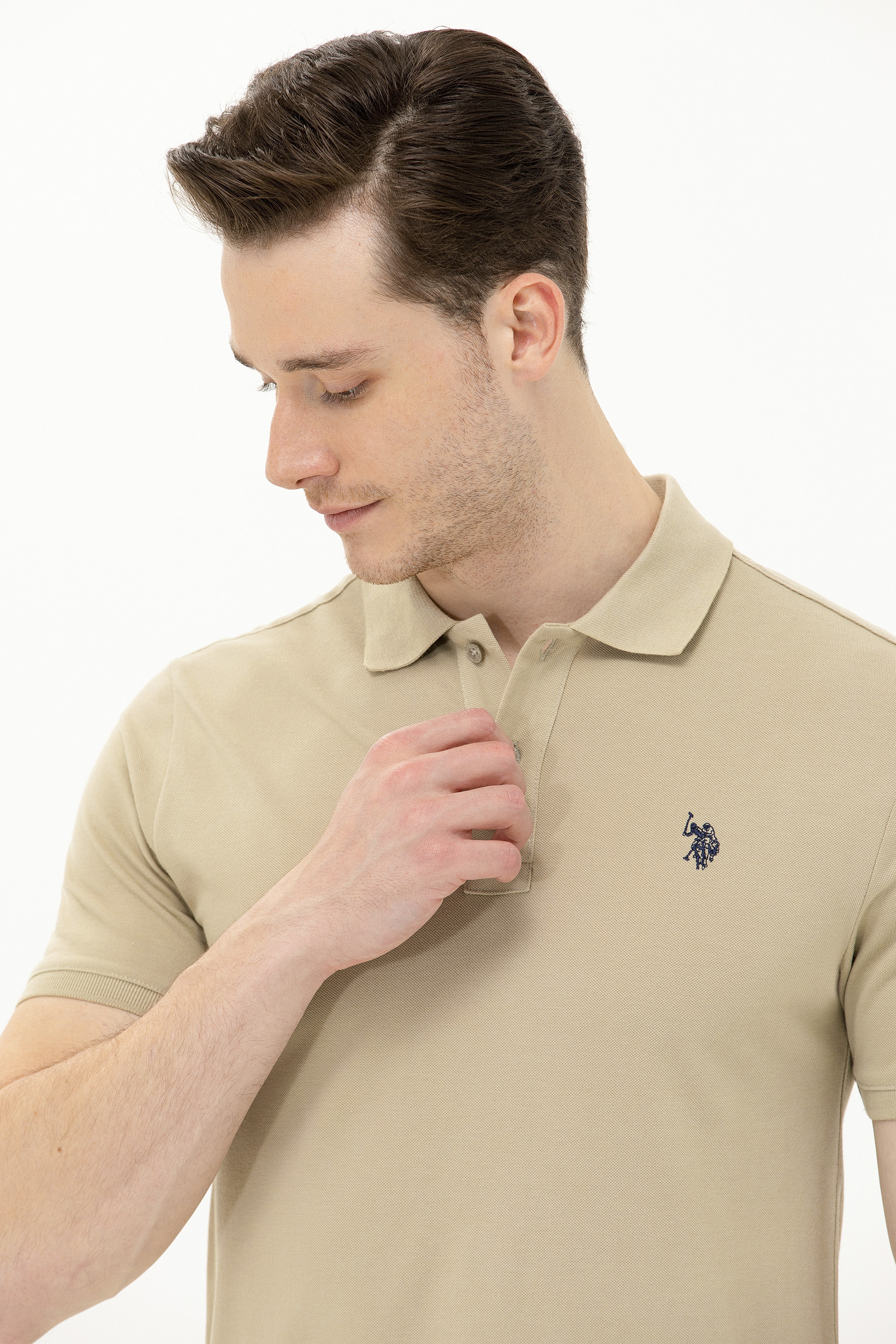 Erkek Haki Basic Polo Yaka Tişört - Image 4