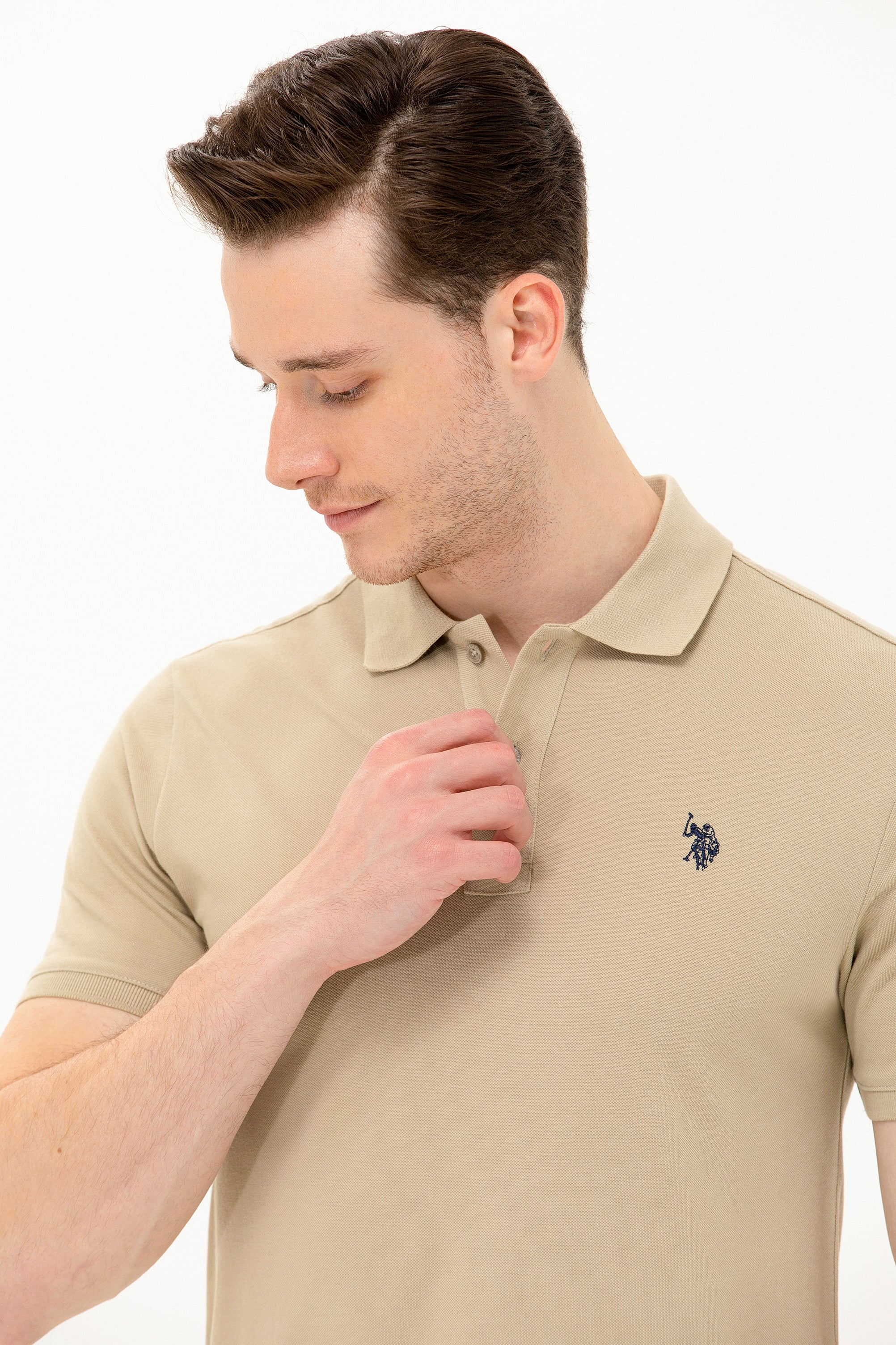 Erkek Haki Basic Polo Yaka Tişört