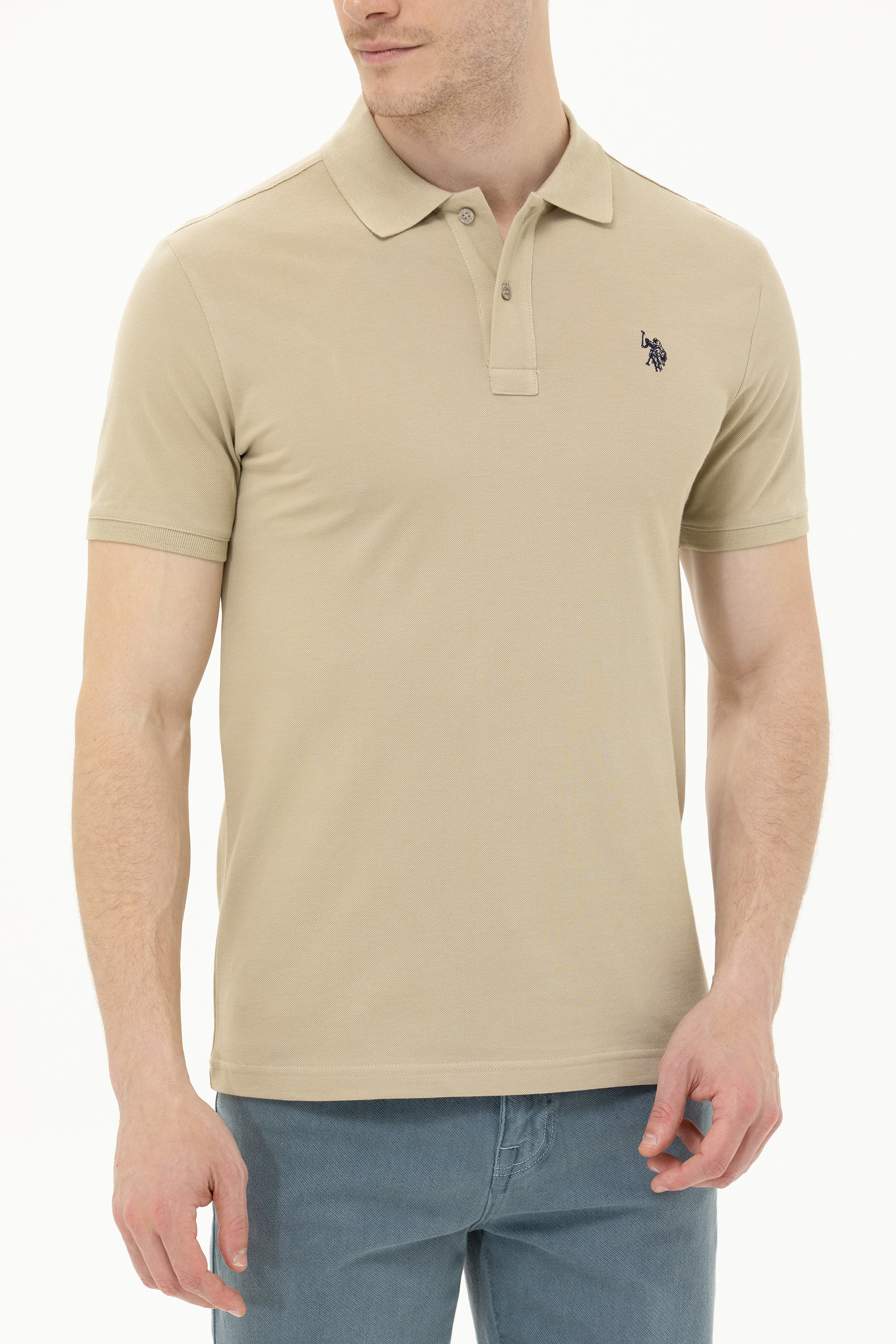 Erkek Haki Basic Polo Yaka Tişört - Image 6
