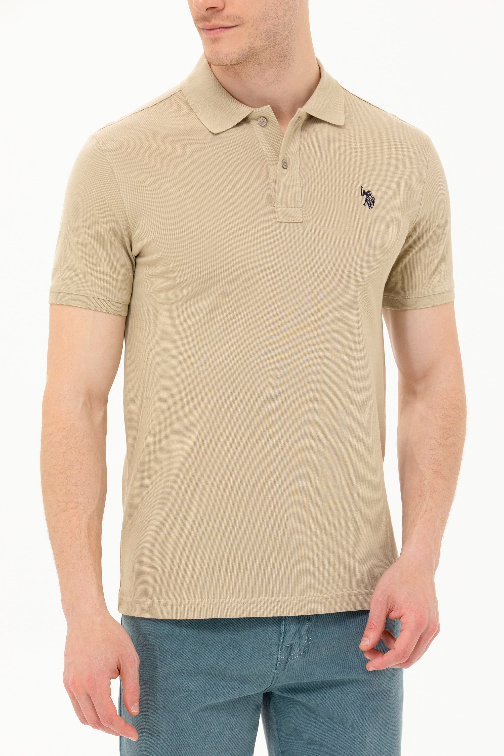 Erkek Haki Basic Polo Yaka Tişört