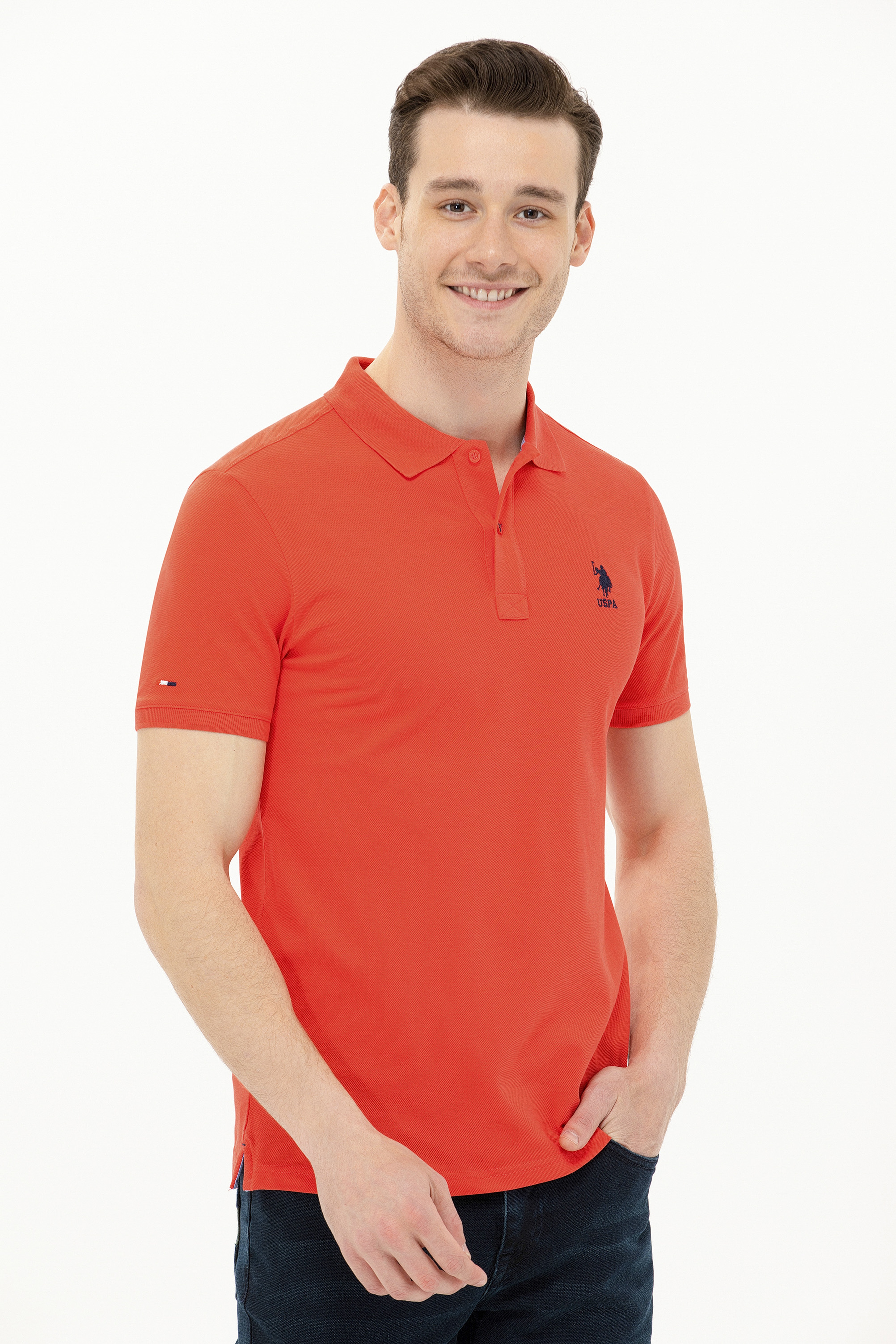Erkek Kırmızı Basic Polo Yaka Tişört - Image 3