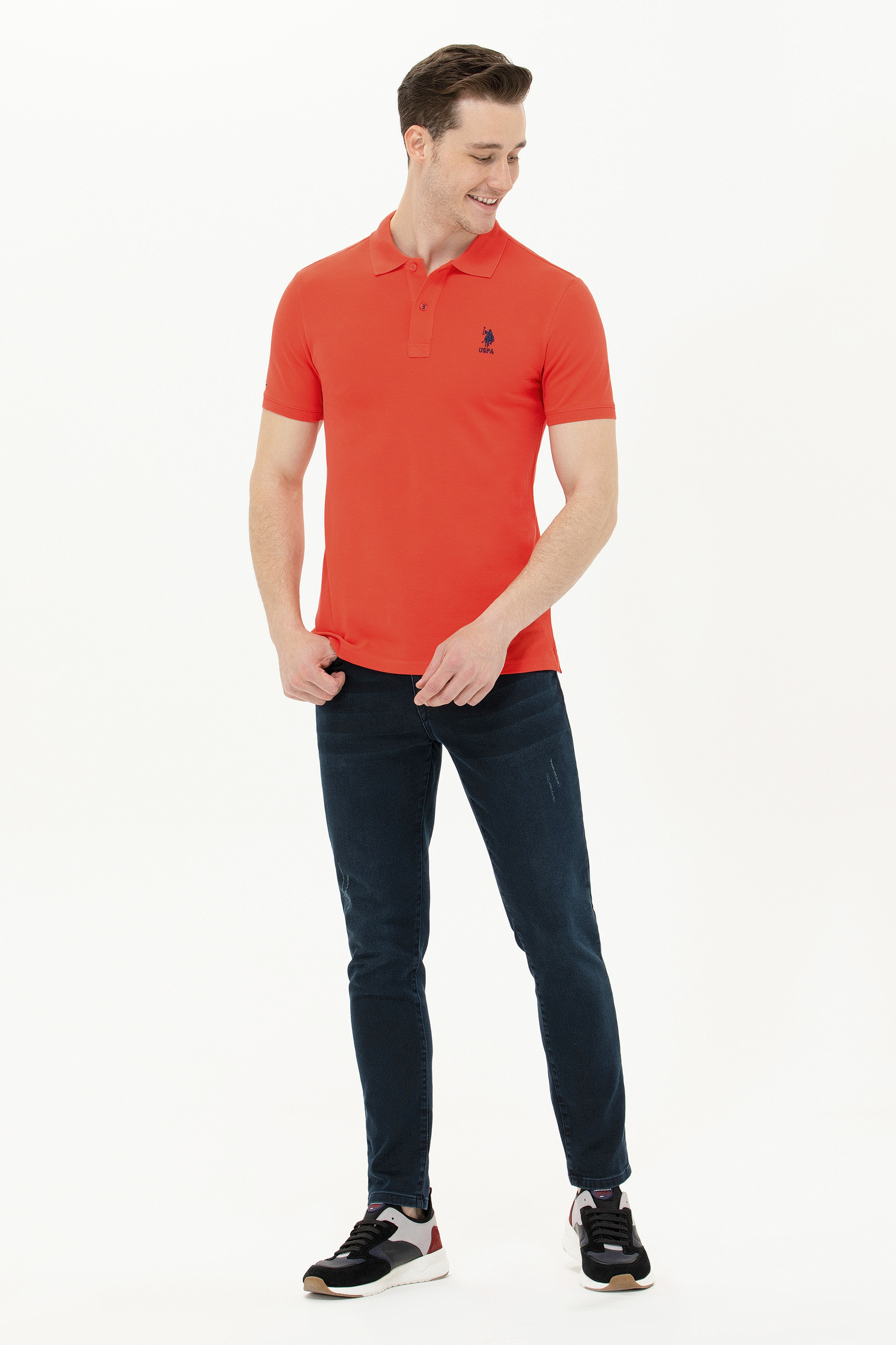 Erkek Kırmızı Basic Polo Yaka Tişört - Image 2