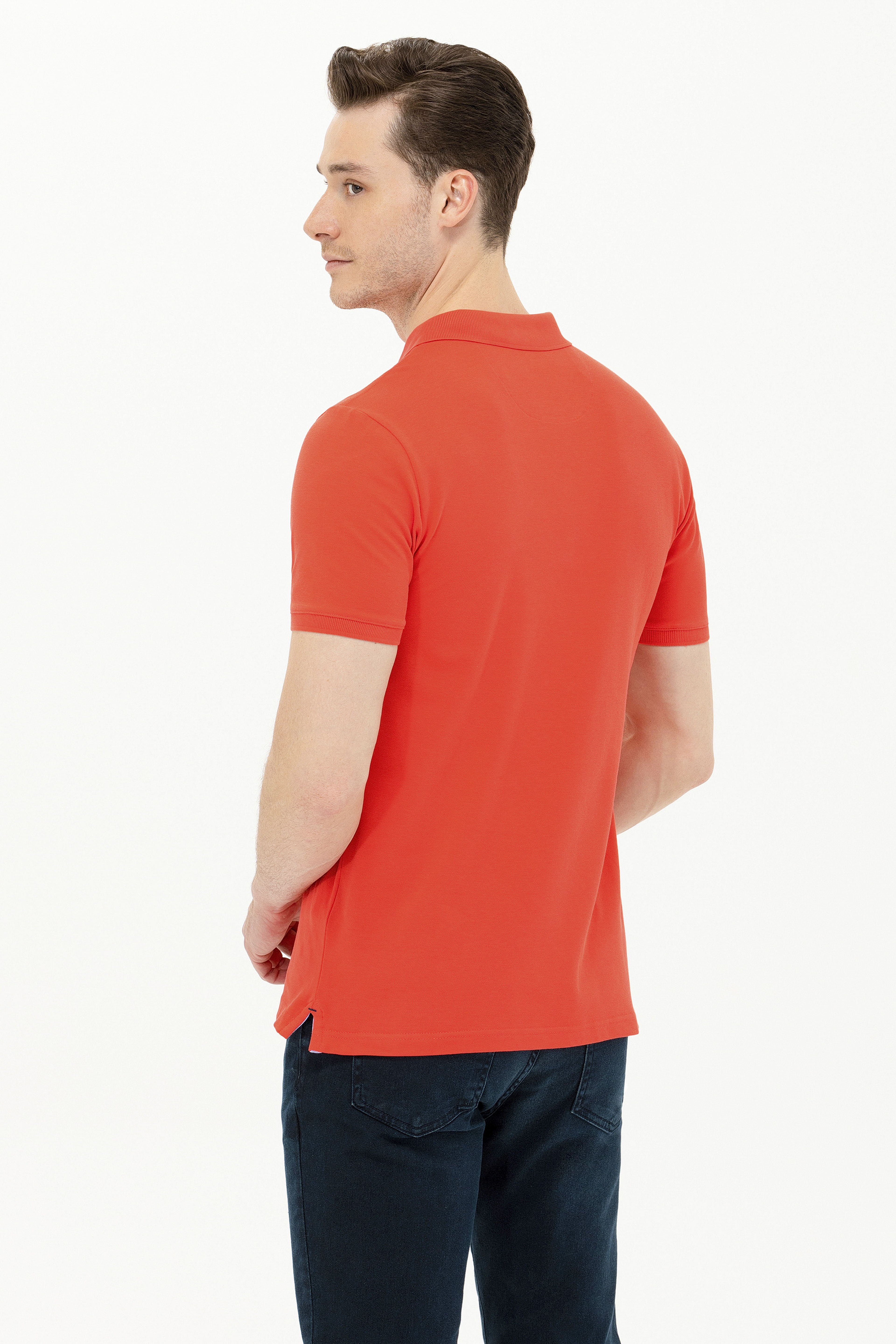 Erkek Kırmızı Basic Polo Yaka Tişört - Image 5