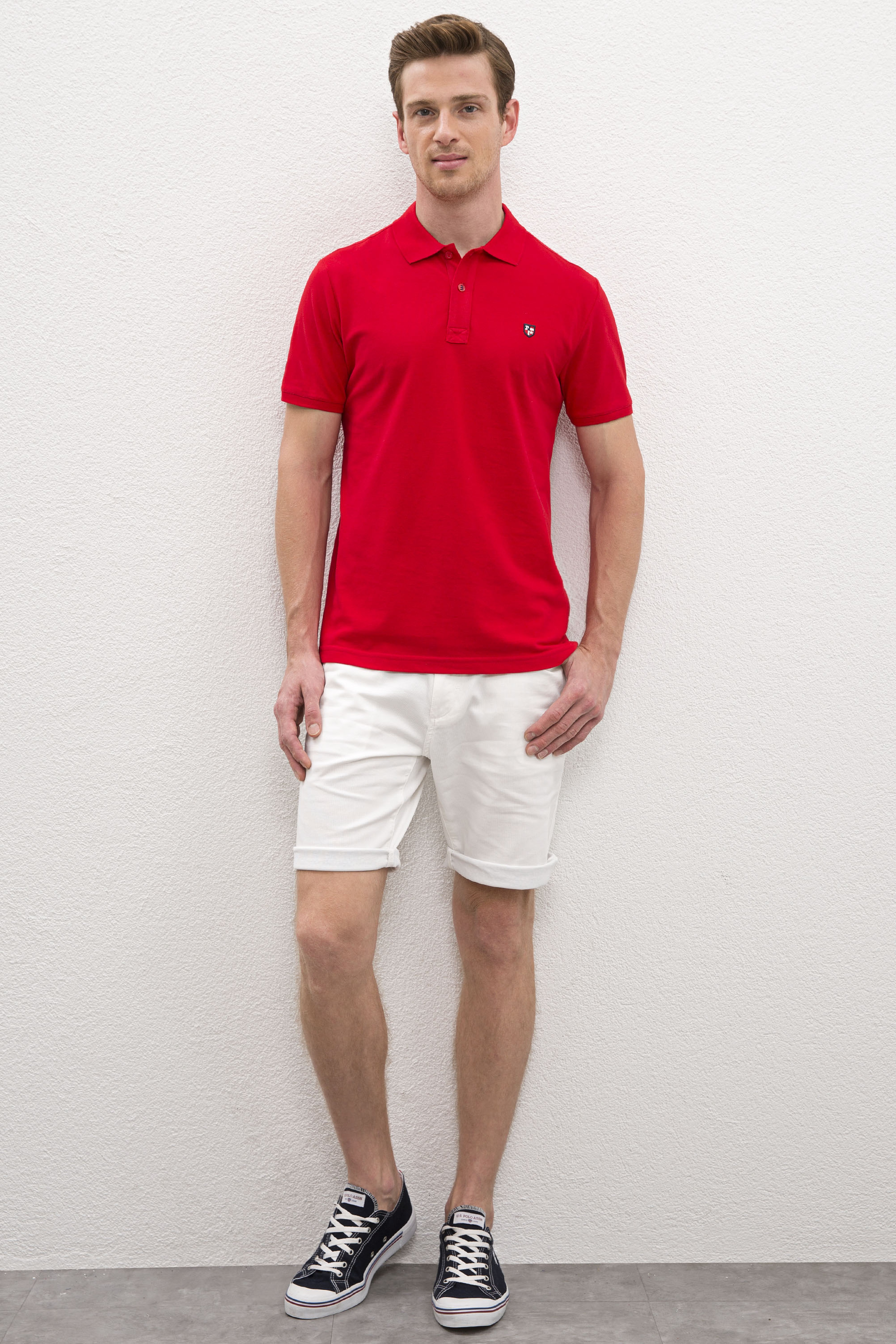 Erkek Kırmızı Polo Yaka T-Shirt Basic - Image 4
