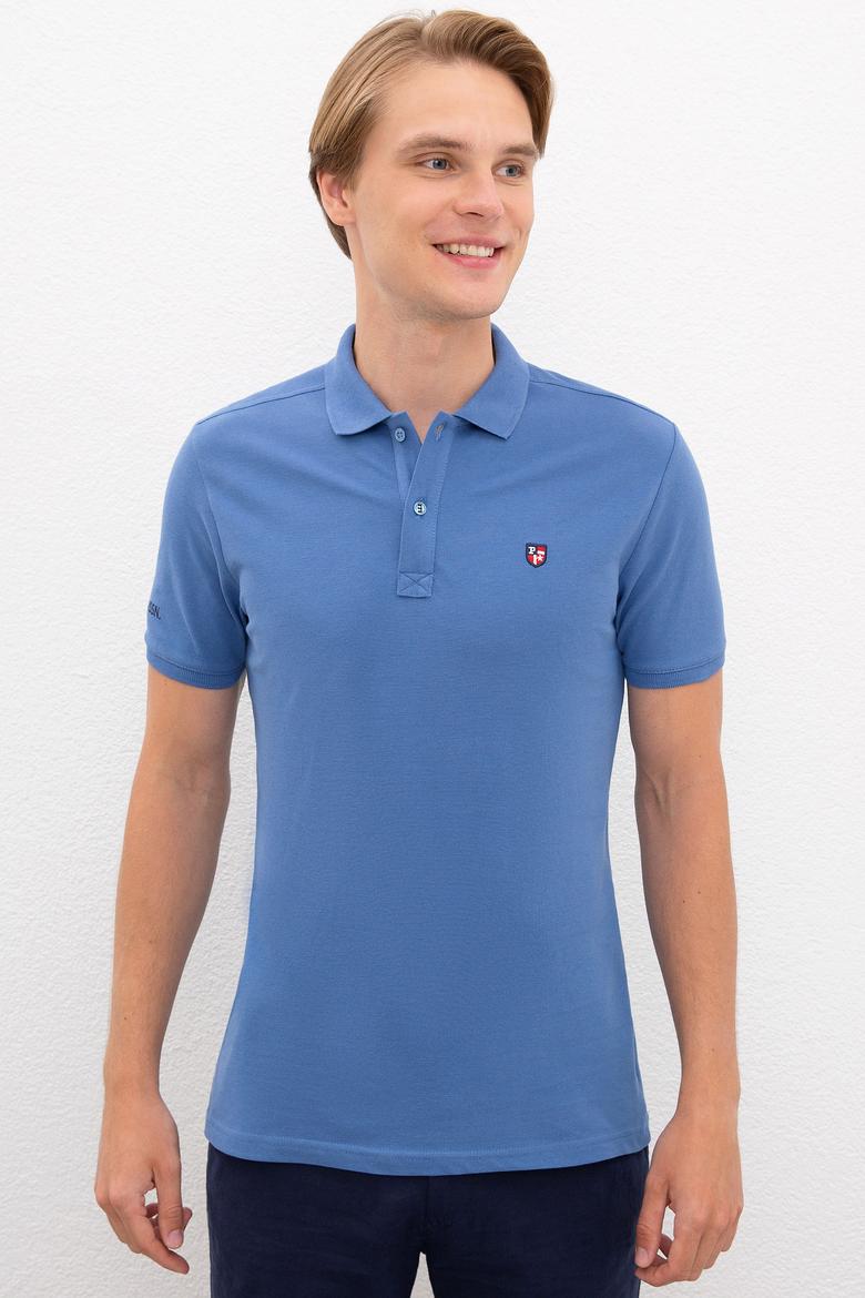 Erkek Mavi Polo Yaka T-Shirt Basic