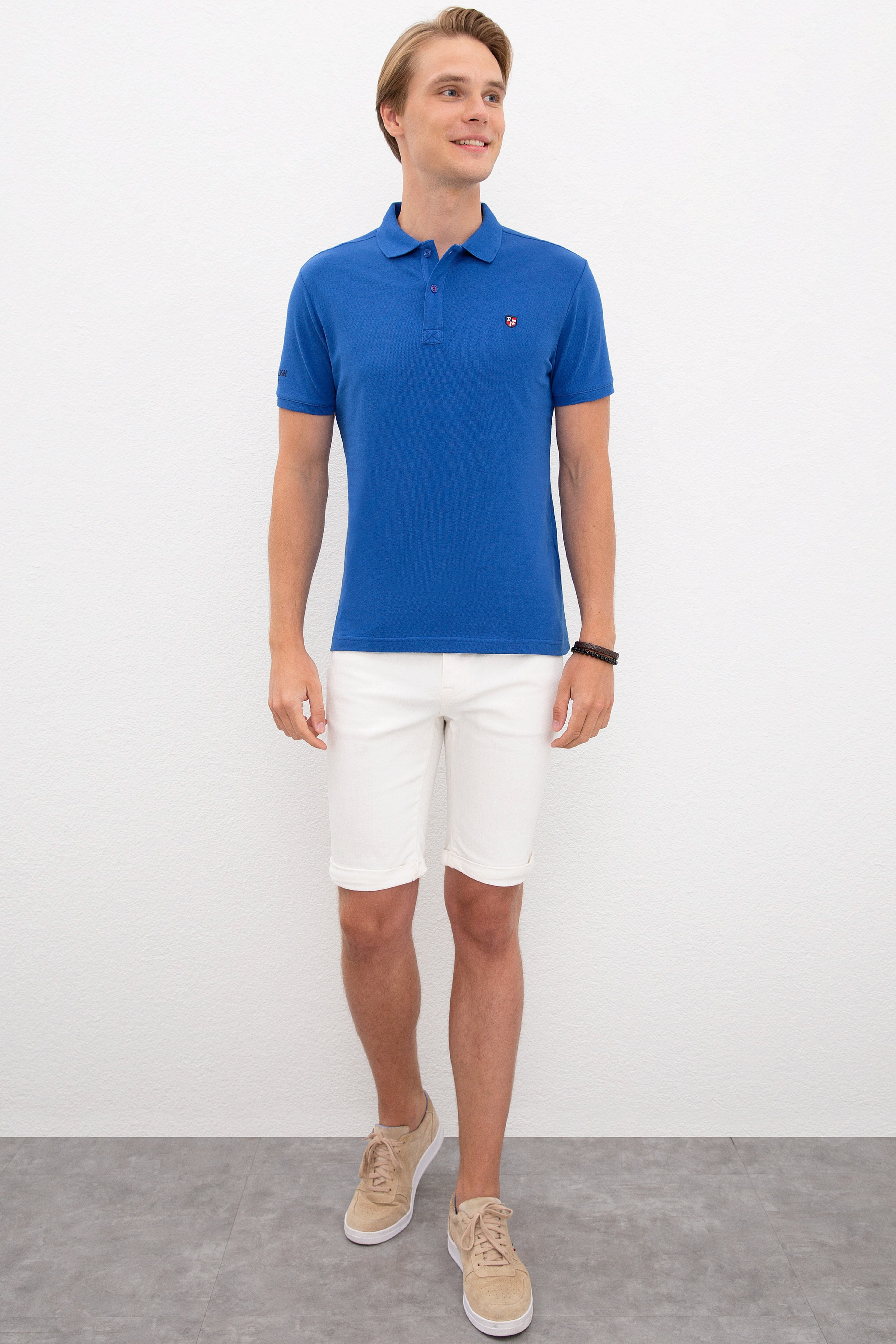 Erkek Saks Polo Yaka T-Shirt Basic - Image 4