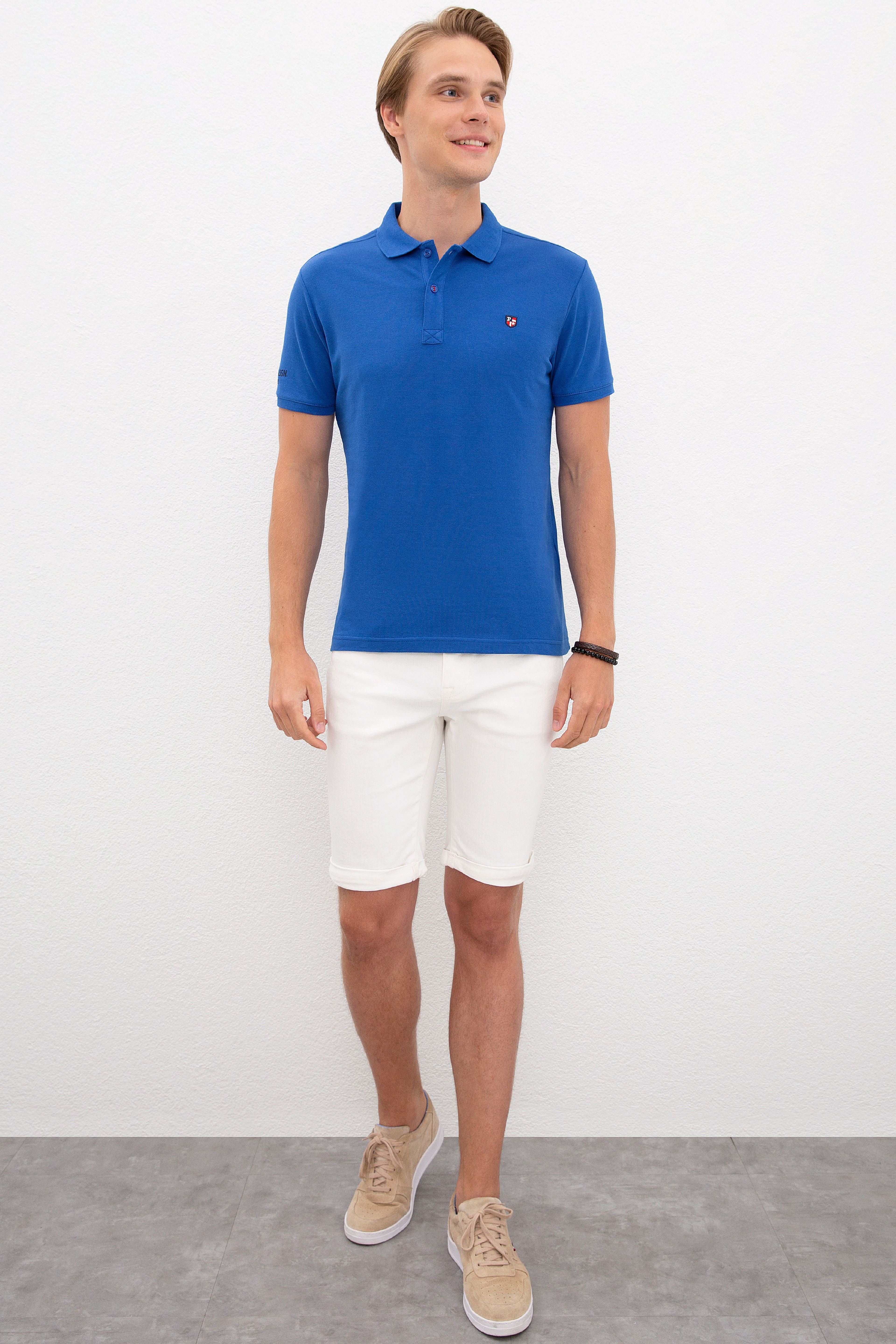 Erkek Saks Polo Yaka T-Shirt Basic
