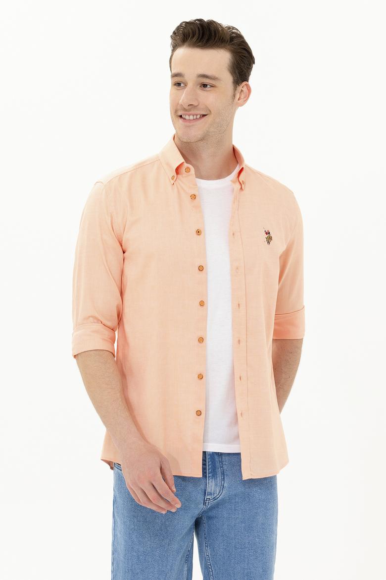 Erkek Turuncu Uzun Kollu Basic Gömlek