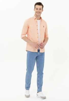 Erkek Turuncu Uzun Kollu Basic Gömlek - 50263099063