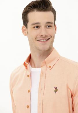 Erkek Turuncu Uzun Kollu Basic Gömlek - 50263099063