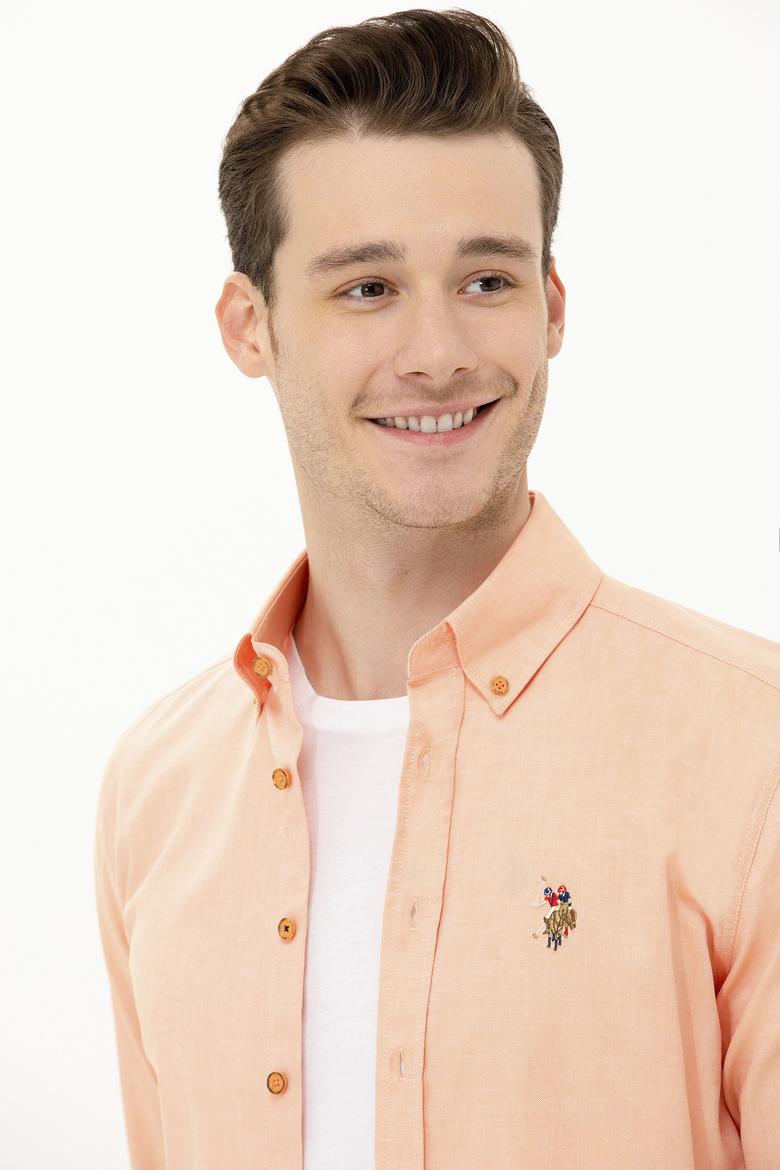 Erkek Turuncu Uzun Kollu Basic Gömlek - 50263099063