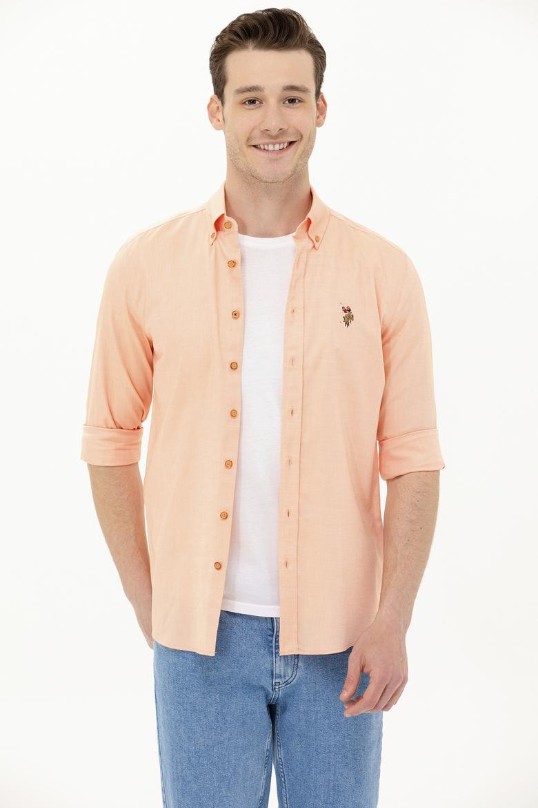 Erkek Turuncu Uzun Kollu Basic Gömlek - 50263099063