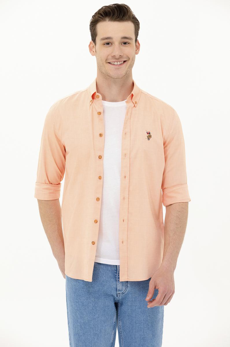 Erkek Turuncu Uzun Kollu Basic Gömlek