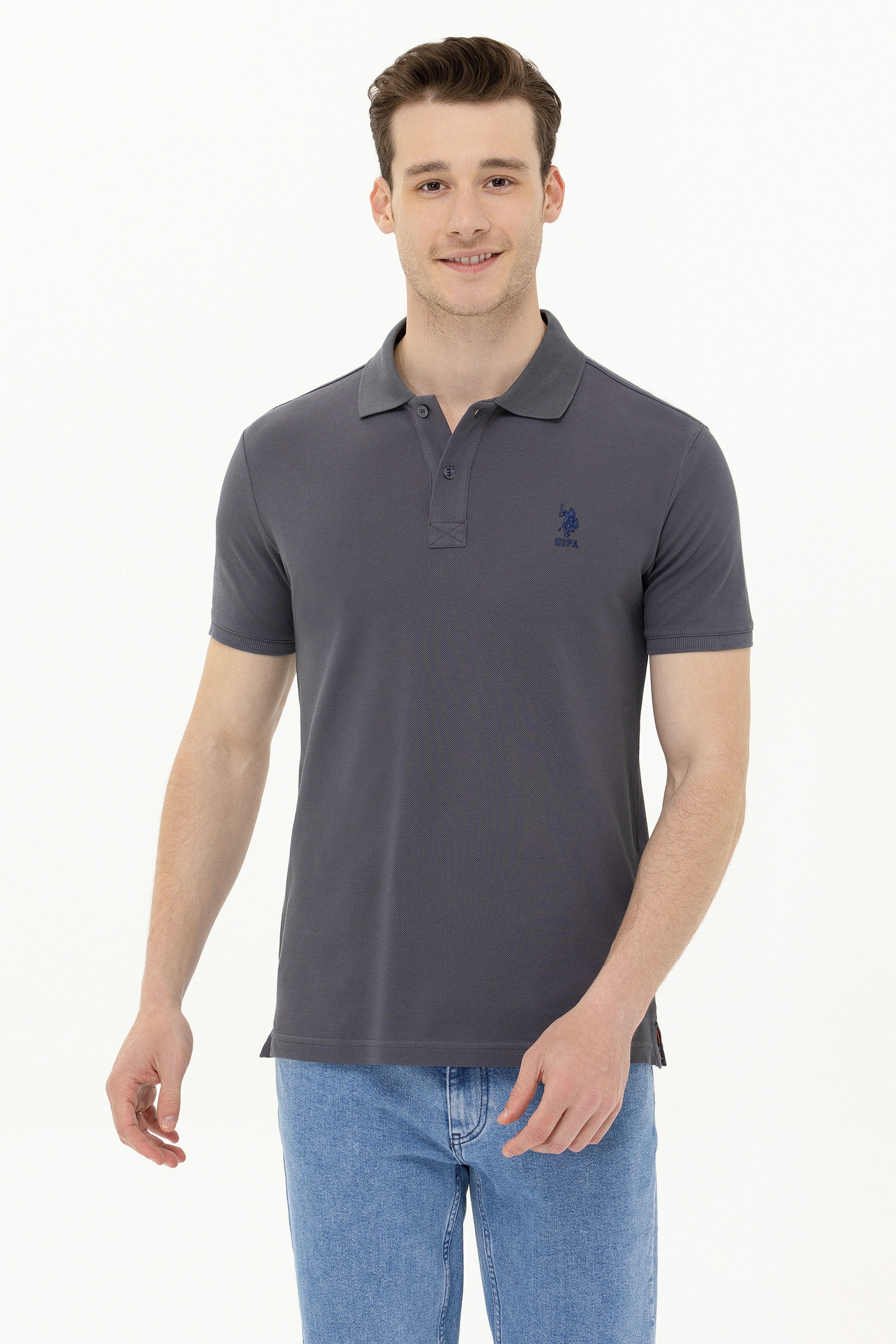 Erkek Antrasit Basic Polo Yaka Tişört - Image 2
