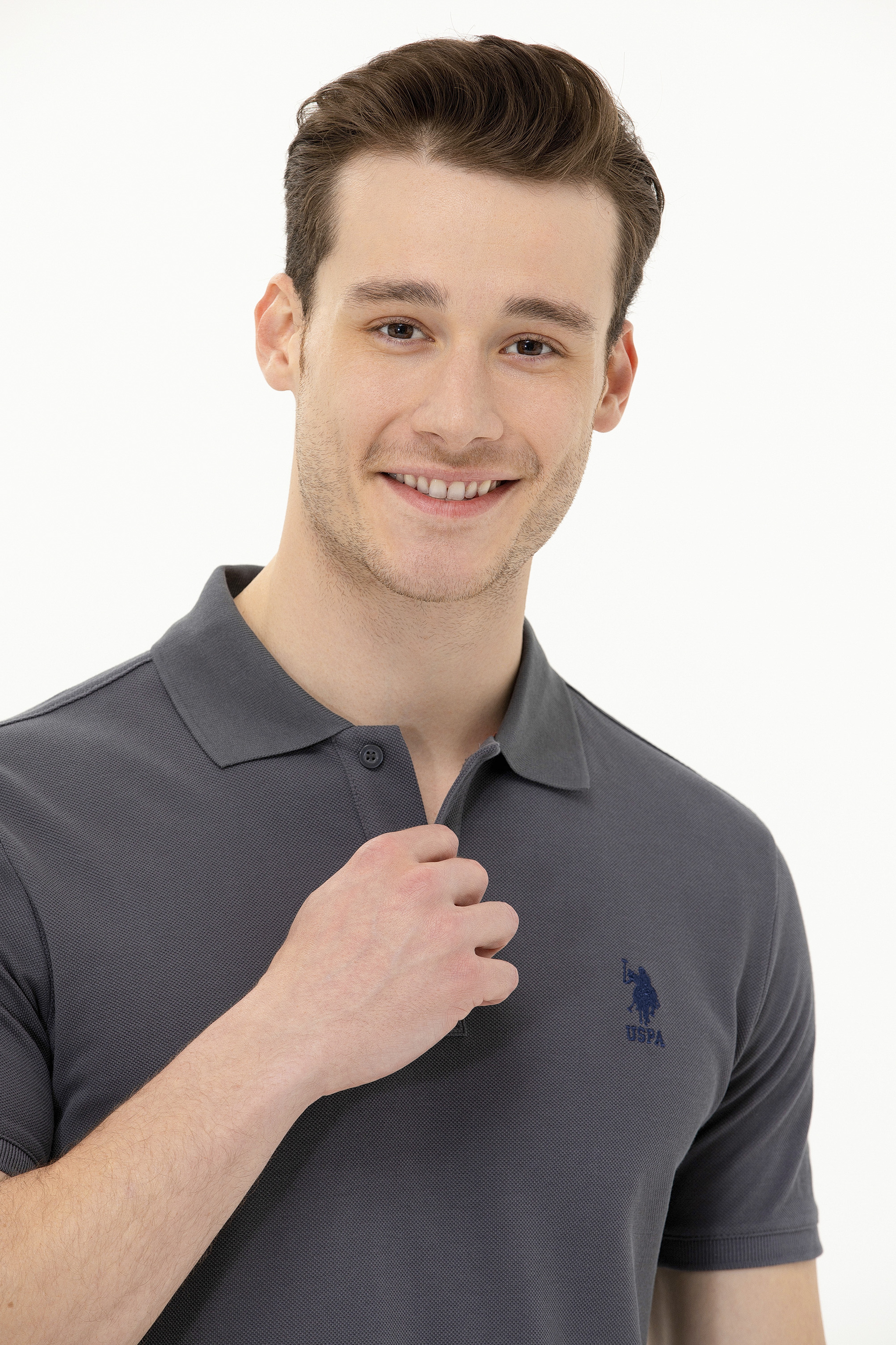 Erkek Antrasit Basic Polo Yaka Tişört - Image 3