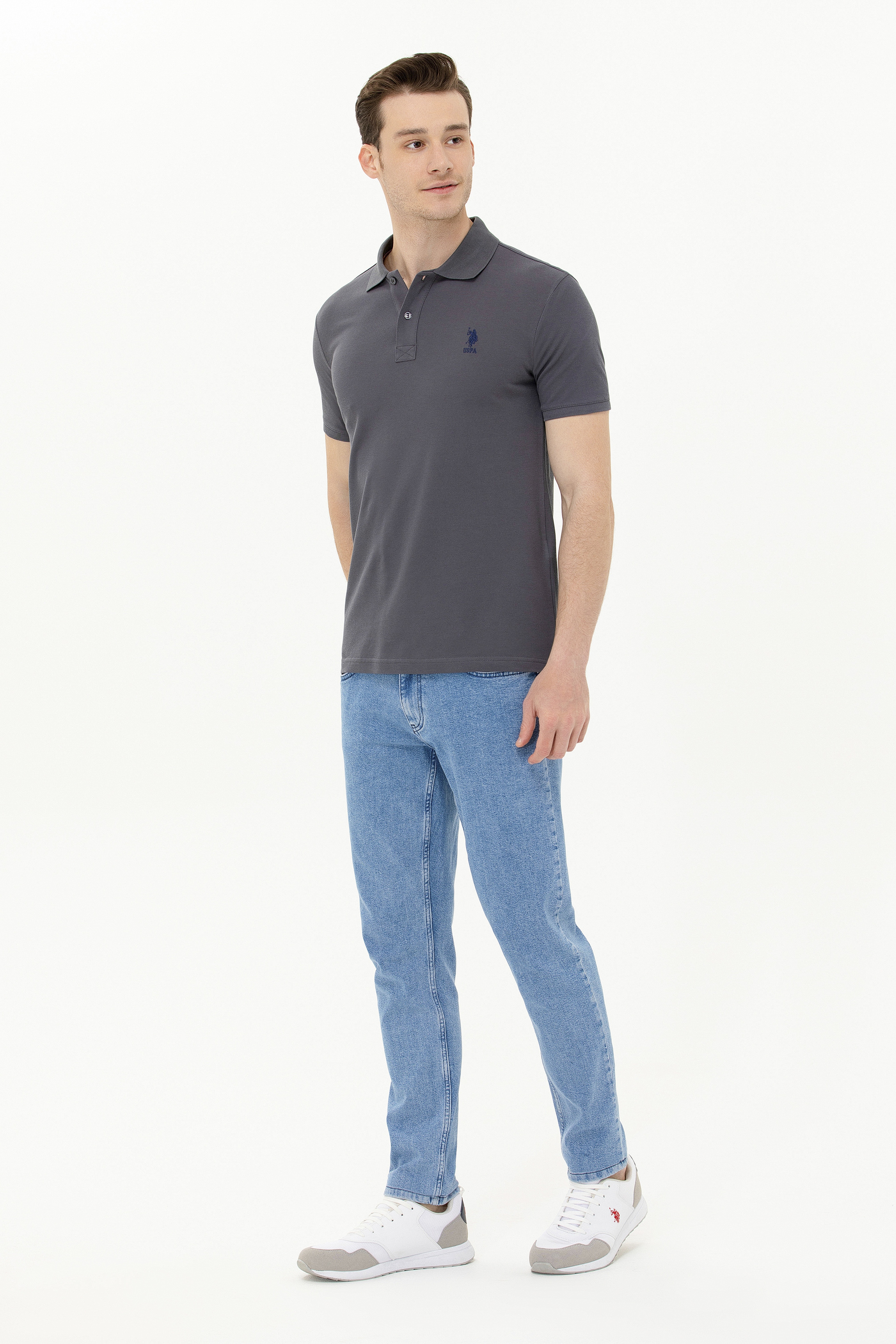 Erkek Antrasit Basic Polo Yaka Tişört - Image 4