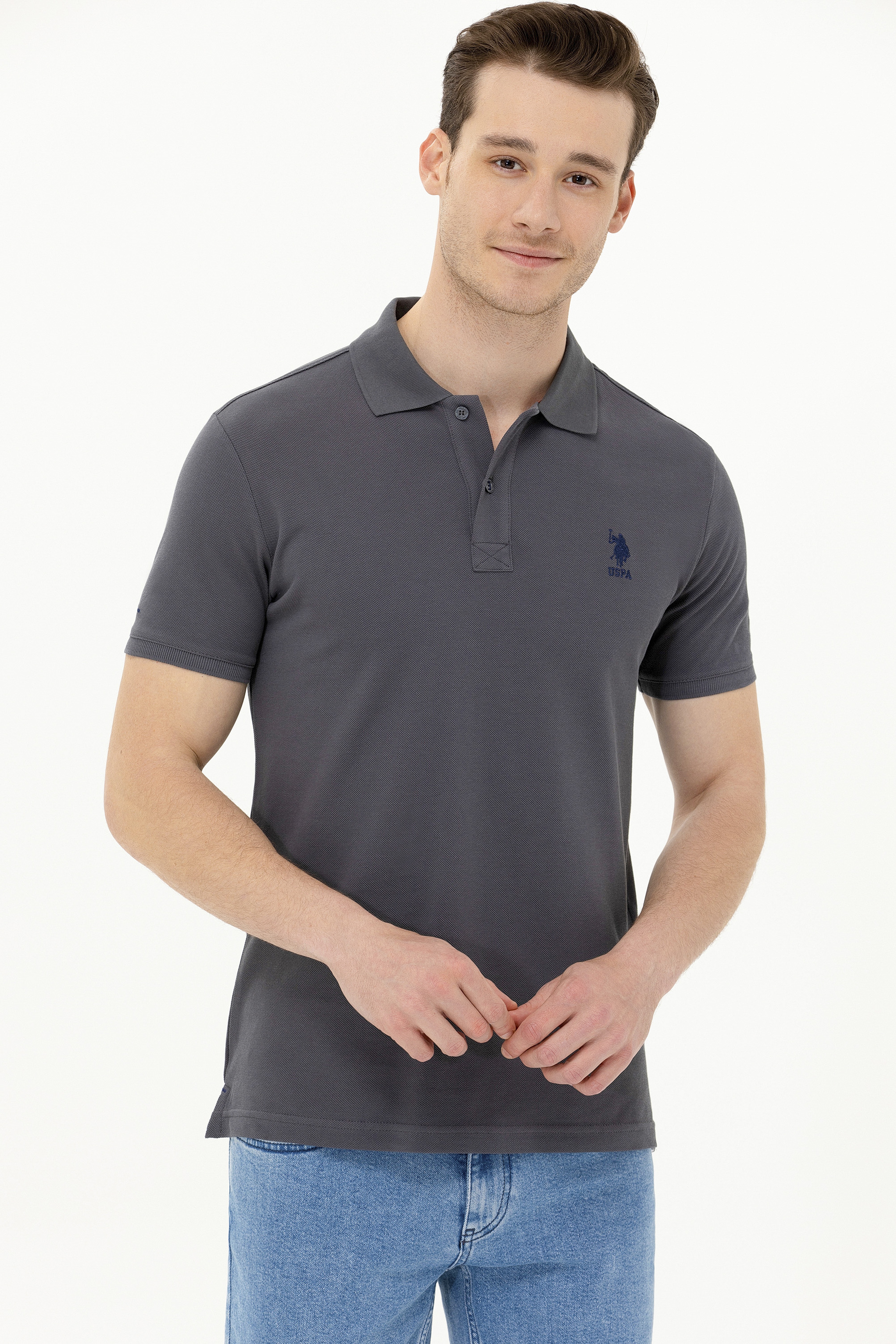 Erkek Antrasit Basic Polo Yaka Tişört - Image 1