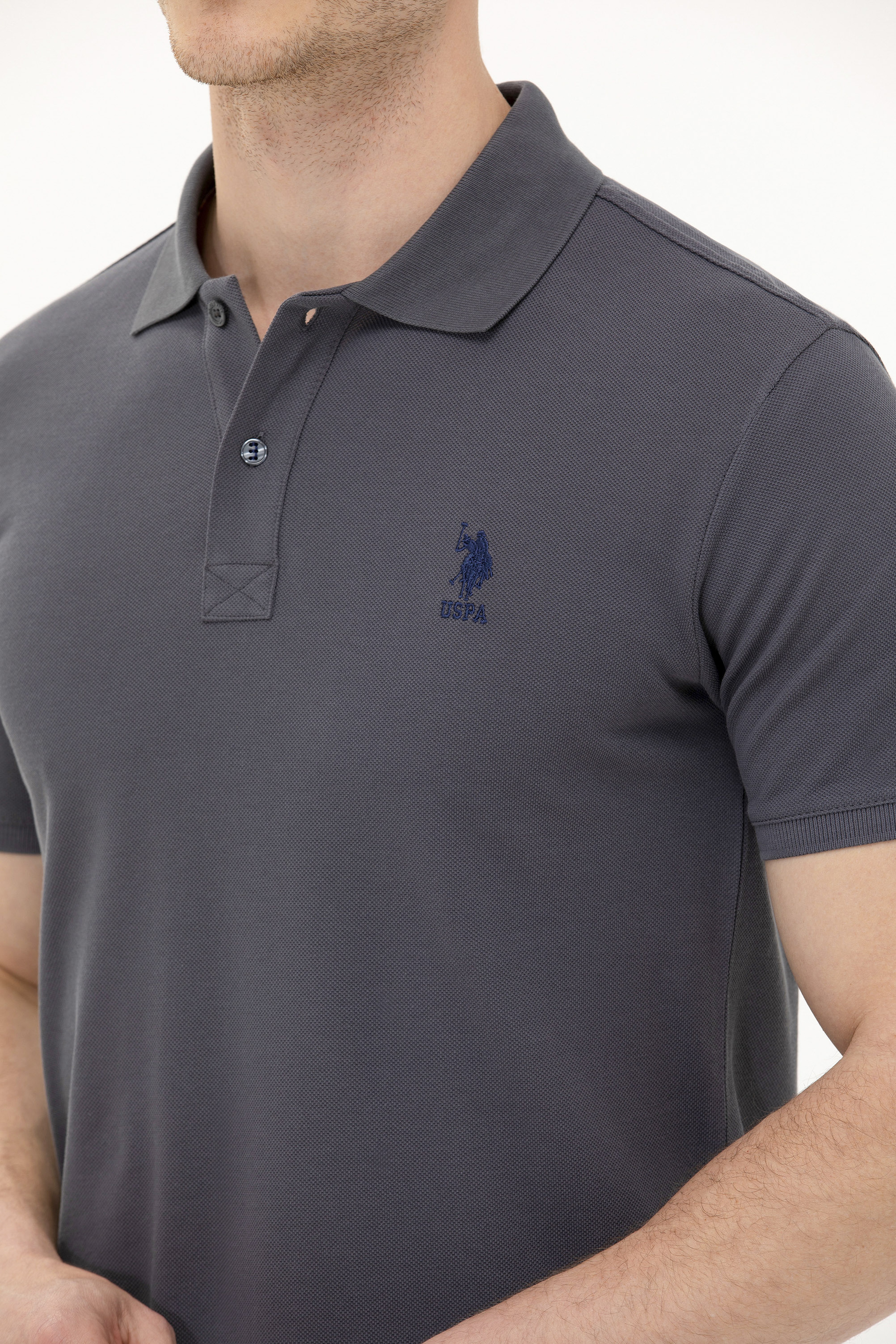 Erkek Antrasit Basic Polo Yaka Tişört - Image 7