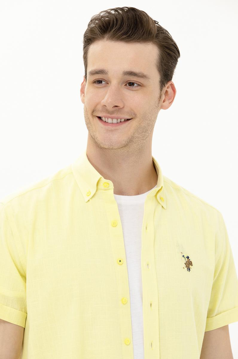 Erkek Açık Sarı Kısa Kollu Gömlek