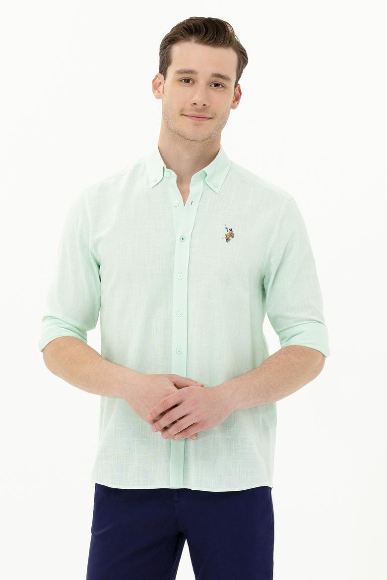 Erkek Su Yeşili Uzun Kollu Basic Gömlek