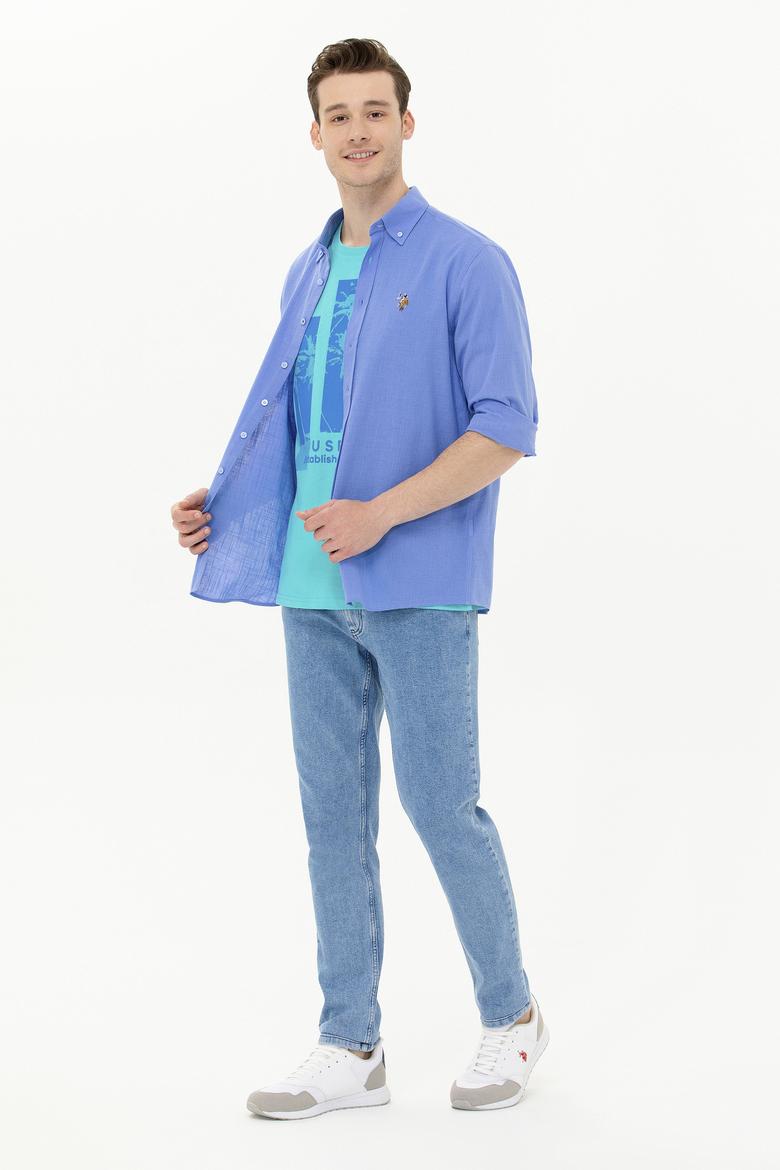 Erkek Mavi Uzun Kollu Basic Gömlek - 50262872087