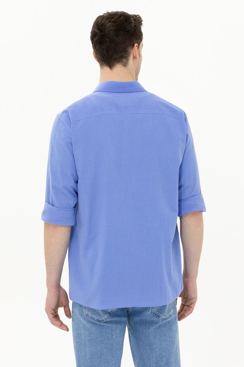 Erkek Mavi Uzun Kollu Basic Gömlek - 50262872087