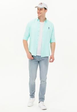 Erkek Su Yeşili Uzun Kollu Basic Gömlek - 50262932048