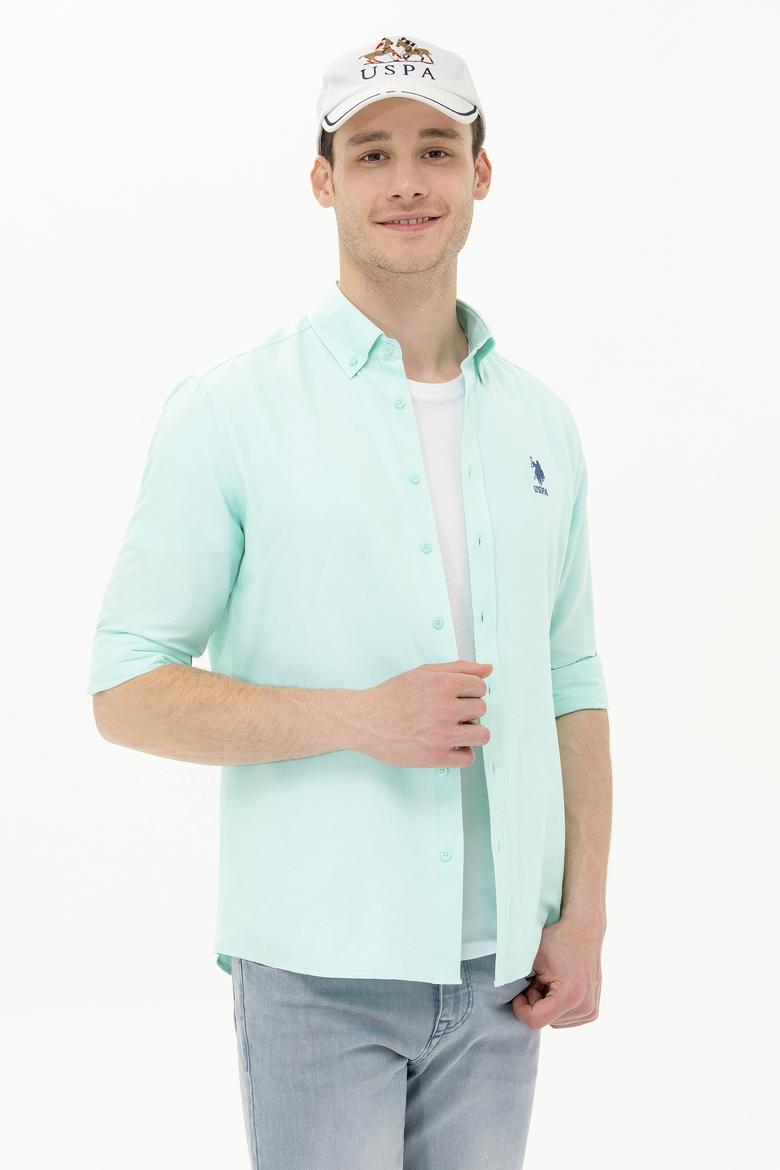 Erkek Su Yeşili Uzun Kollu Basic Gömlek