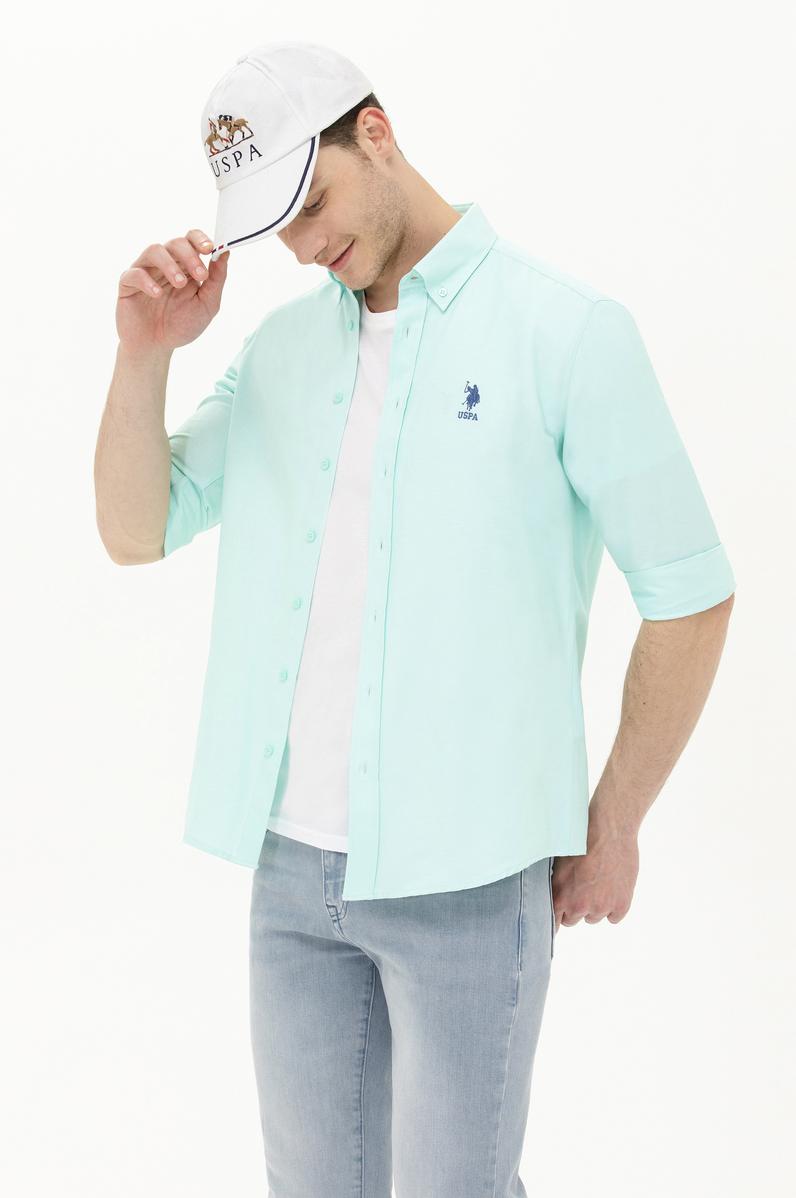 Erkek Su Yeşili Uzun Kollu Basic Gömlek