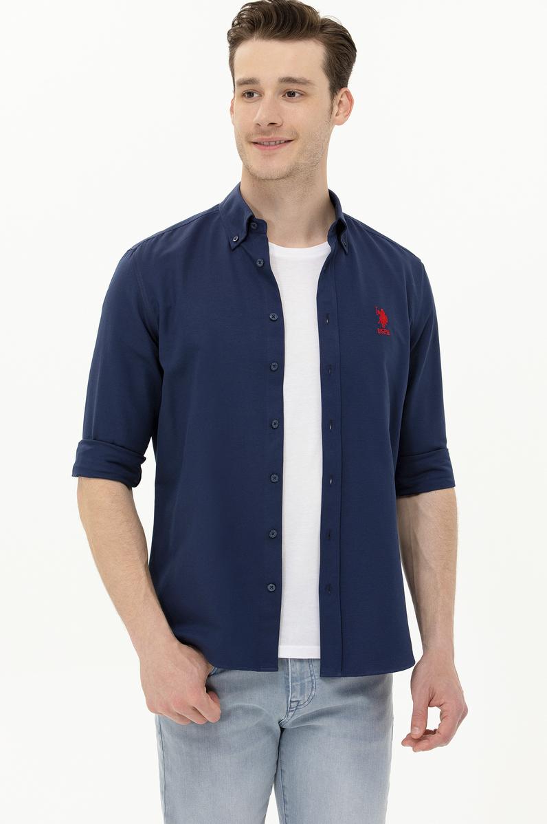 Erkek Lacivert Uzun Kollu Basic Gömlek