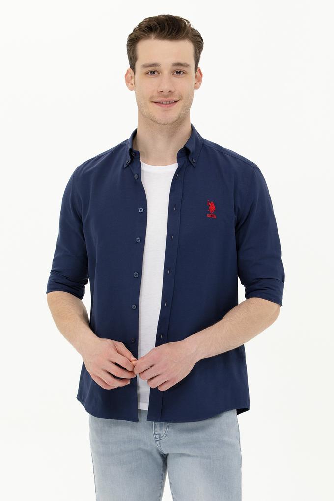 Erkek Lacivert Uzun Kollu Basic Gömlek