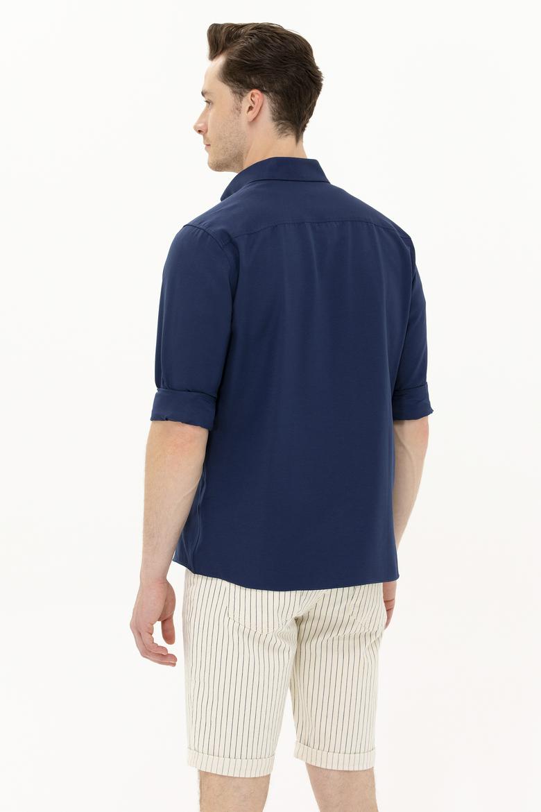 Erkek Lacivert Uzun Kollu Basic Gömlek - 50262934025