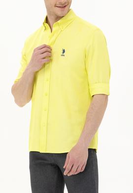 Erkek Neon Sarı Uzun Kollu Basic Gömlek - 50262934051