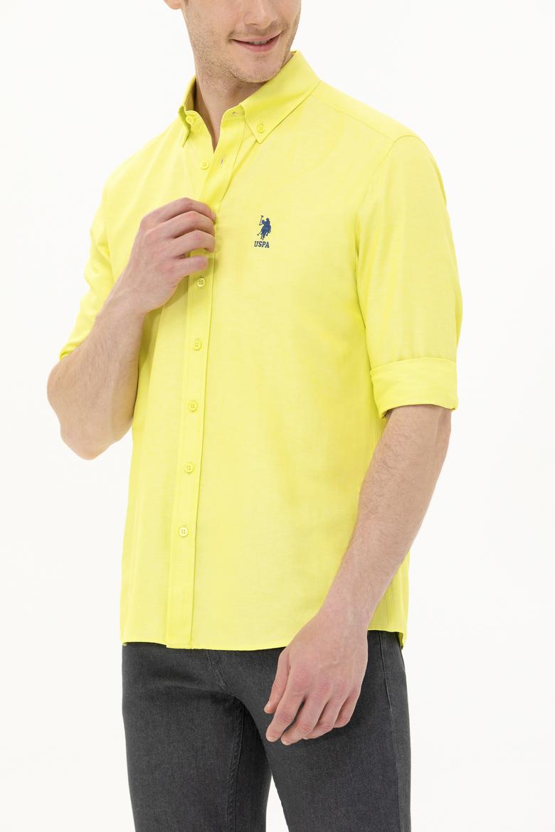 Erkek Neon Sarı Uzun Kollu Basic Gömlek - 50262934051