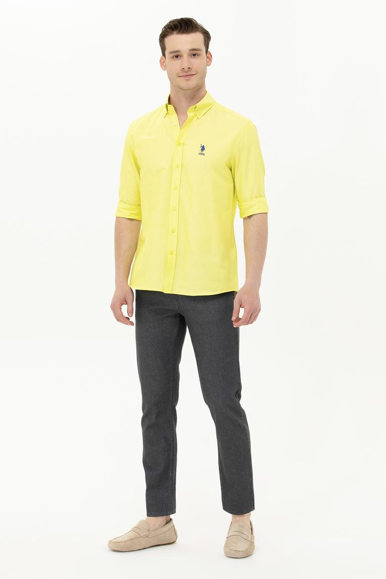 Erkek Neon Sarı Uzun Kollu Basic Gömlek - 50262934051