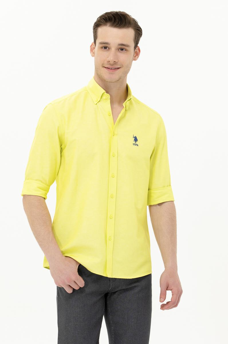 Erkek Neon Sarı Uzun Kollu Basic Gömlek