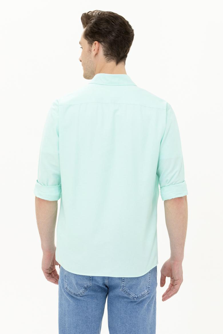 Erkek Su Yeşili Uzun Kollu Basic Gömlek - 50262934078