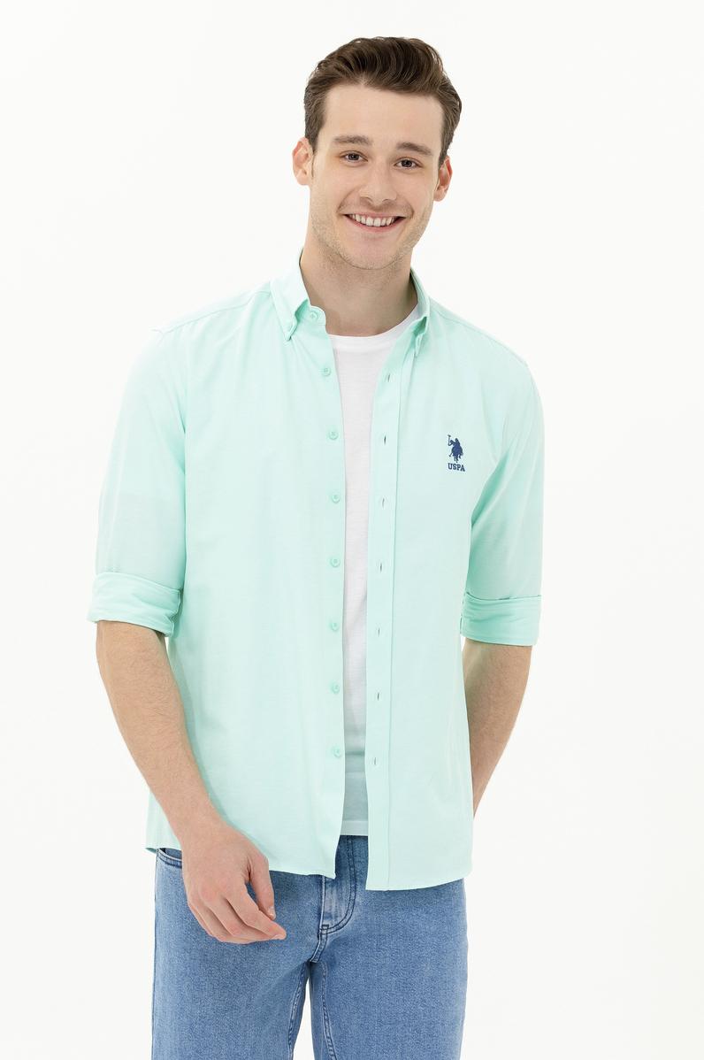 Erkek Su Yeşili Uzun Kollu Basic Gömlek