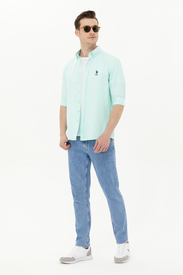 Erkek Su Yeşili Uzun Kollu Basic Gömlek - 50262934078