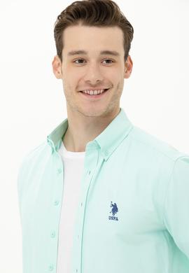 Erkek Su Yeşili Uzun Kollu Basic Gömlek - 50262934078